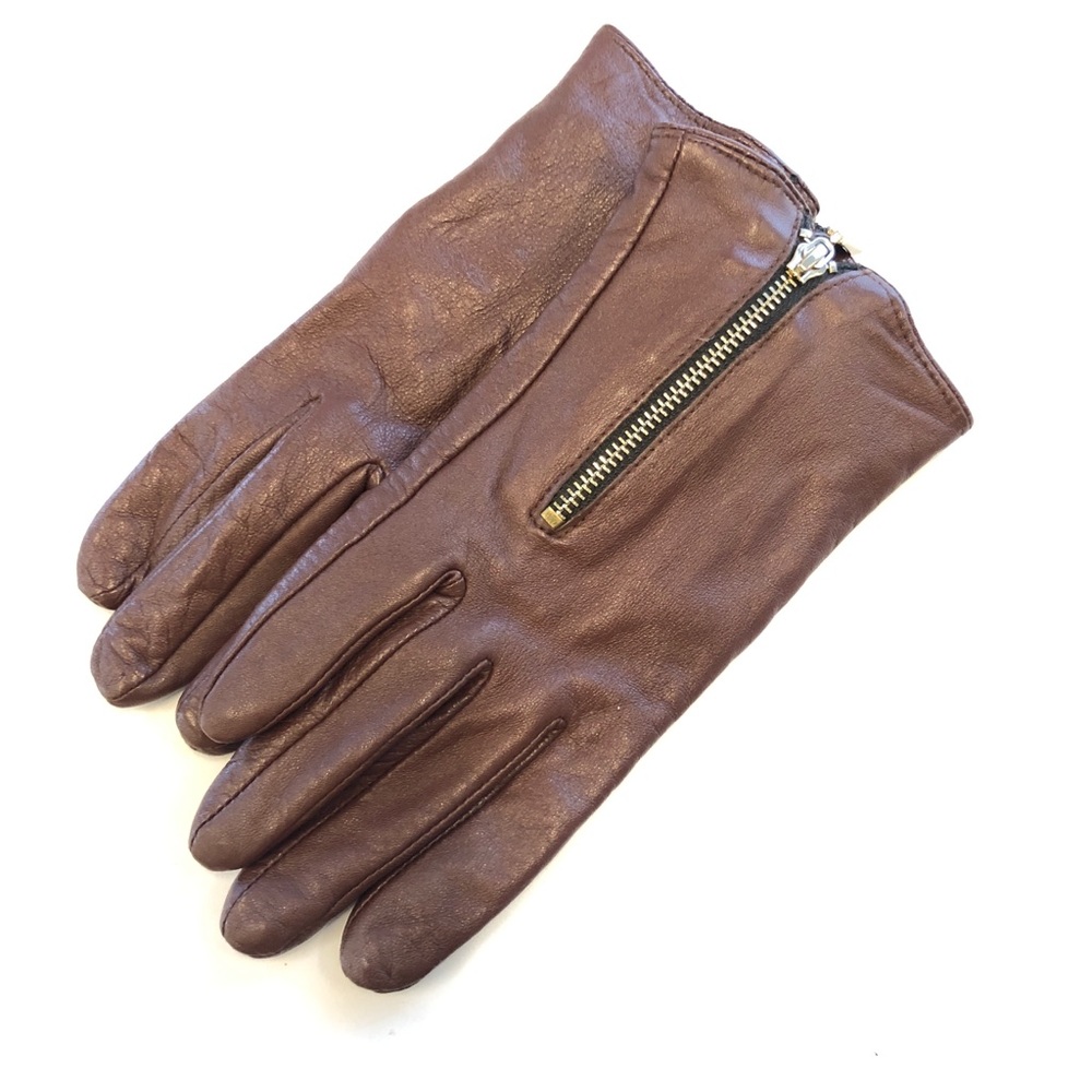 Zara Faux Leather Moto Gloves Brown with Zipper